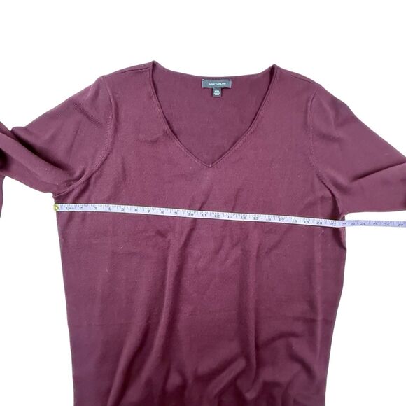 Ann Taylor Merino Wool Blend Long Sleeve Tunic Sweater Size XXL Burgundy V-Neck - Picture 8 of 10